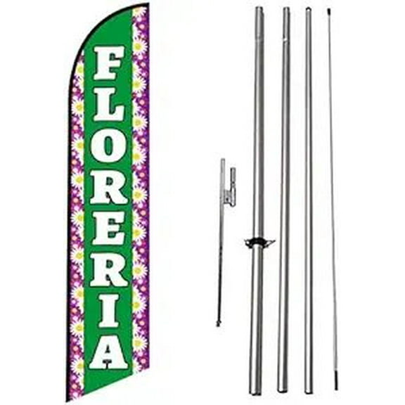 FLORERIA 15ft Feather Banner Swooper Flag Kit - INCLUDES 15FT POLE KIT w/GROUND SPIKE