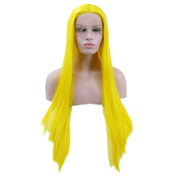 Unique Bargains Lace Front Wigs for Women 24" Yellow Long Straight Hair with Wig Cap