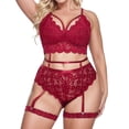 thumbnail image 1 of Gibobby Sujetador De Encaje Para Mujer Conjunto de lencería de talla grande para mujer Conjunto de lencería de liga con ribete festoneado de encaje floral(Rojo, XXL), 1 of 3