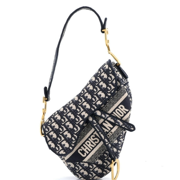 Pre-Owned Saddle Handbag Logo Embroidered Oblique Canvas Medium By Rebag