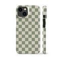 thumbnail image 1 of Pale Green Checkered Phone Case,iPhone 15, 1 of 9