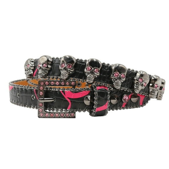 Aurgiarme Blingbling Pin Buckle Belt for Adult Rhinestones Rivet Skull Studded Pants Belt Street Dancing Belt Cool Eye Catching