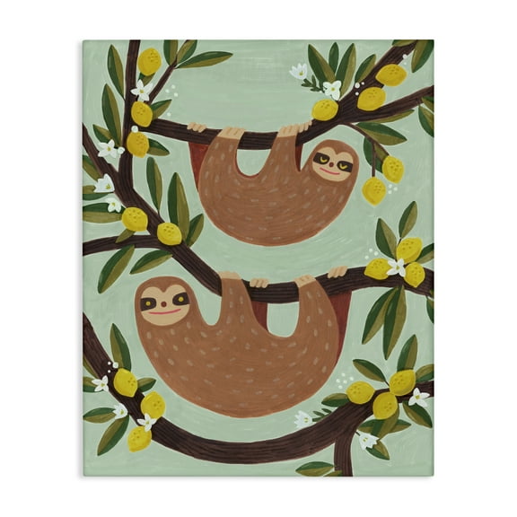 Stupell Industries Sloths on Lemon Tree Branches Animals Painting Wrapped Canvas Art Print Wall Art, 16 x 20
