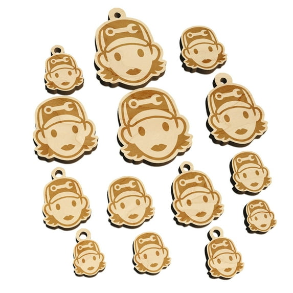 Occupation Mechanic Engineer Woman Icon Wood Mini Charms Shapes DIY Craft Jewelry - No Hole - 16mm (22pcs)