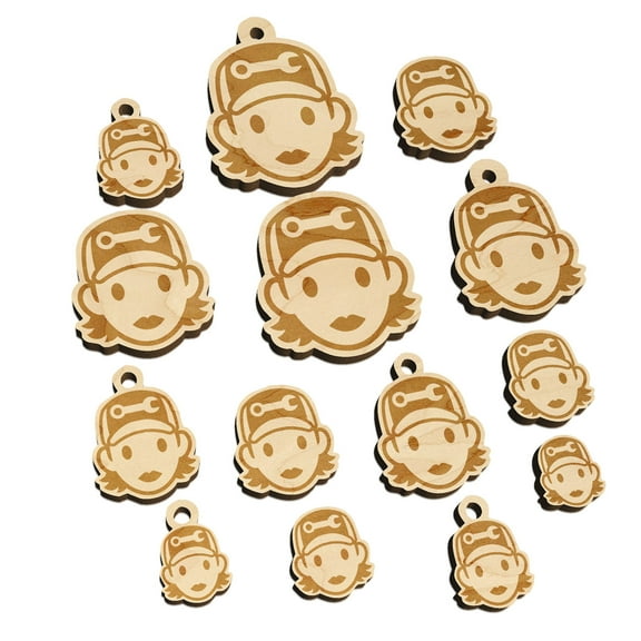 Occupation Mechanic Engineer Woman Icon Wood Mini Charms Shapes DIY Craft Jewelry - With Hole - Various Sizes (16pcs)