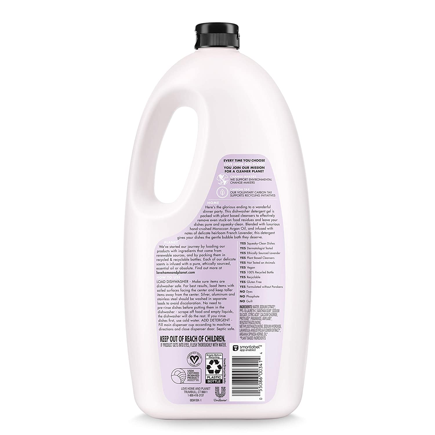 Love Home and Planet Dishwasher Detergent, Gel Lavender & Argan Oil, 56 oz