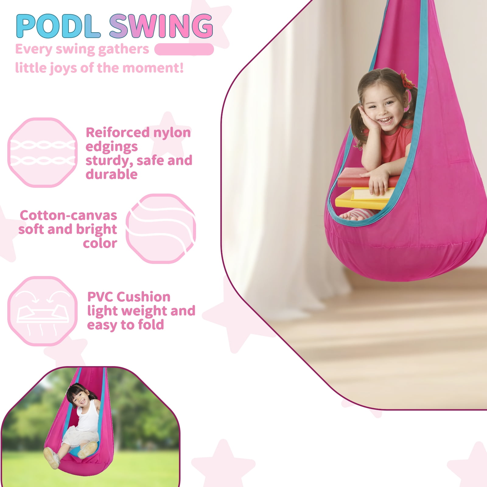 G TALECO GEAR Sensory Swing with Stand, Swing Frame with Pod Swing, Hammock Chair with Stand for Adults Outdoor, X-Shaped Swing Set for Backyard, Indoor Swing for Kids 330LBS, Deep Pink Gradient