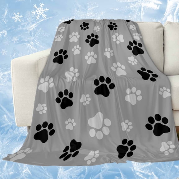 Pet Paw Printed Cooling Blanket,Lightweight Breathable Summer Throw Blanket with Double Sided Cold Effect,Modern Black Grey Watercolor Dog Claws Picnic Blankets Bed Sheet for Hot Sleepers 30"x40"