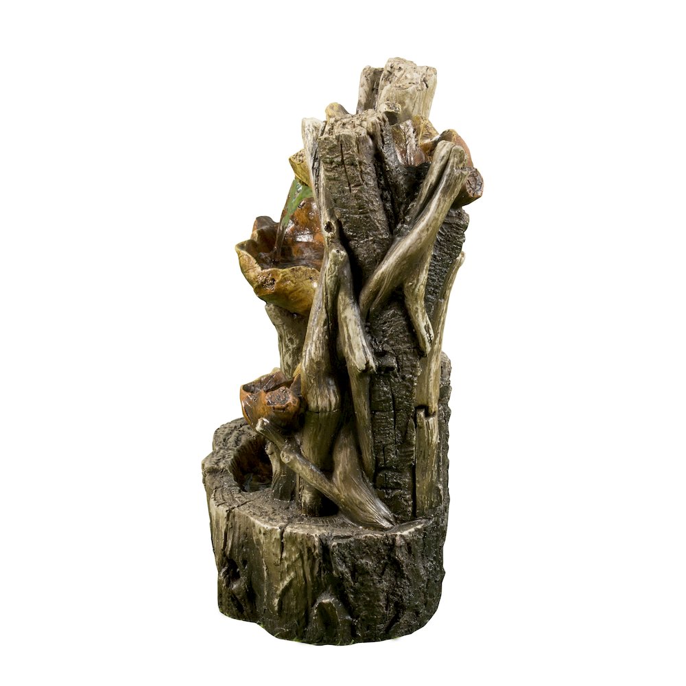 Hi-Line Gift Ltd. Tree Trunk Fountain W/3 Leaves & LED