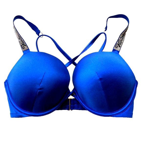 Victoria's Secret Swim Bombshell Push Up Bikini Top Shine Strappy Strap Blue Cup Size 36D NWT