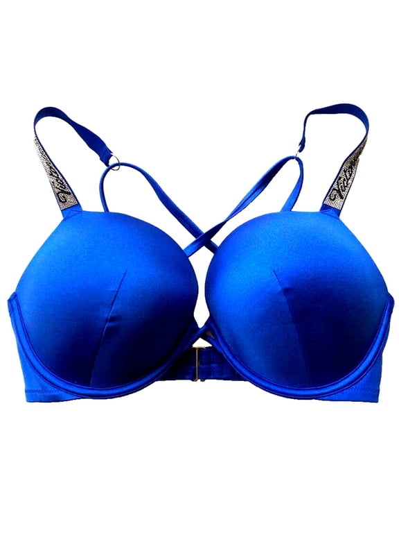 Swim Bombshell Push Up Bikini Top Shine Strappy Strap Blue Cup Size 32D NWT