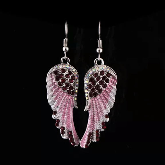 HOOUN Angel Wings Silver Drop Hook Rhinestone Earrings Women Wedding Ear Jewelry Gifts-4# Pink Angel Wings