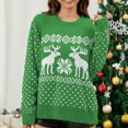 thumbnail image 2 of Gibobby Suéter Abrigo Mujer Suéter navideño para mujer, suéter con patrón de y de nieve, suéter de punto, cuello Rojoondo, manga larga, camisa holgada navideña para vacaciones (Verde, M), 2 of 3