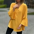 thumbnail image 2 of UYISJ Women's V Neck Ruffle Bell Long Sleeve Blouse Casual Loose Solid Color Linen Shirt Summer Tunic Top, 2 of 6