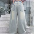 thumbnail image 6 of ZACPNCV Girls Jeans Baggy Wide Leg Ripped Denim Pants Heart & Flower Print High Elastic Waisted Skater Jeans Blue 11-12 Years, 6 of 6