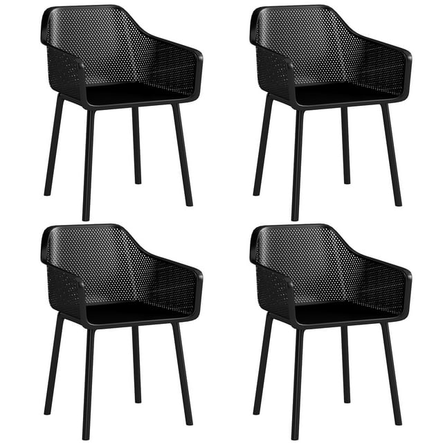Gymax 4 PCS Modern Plastic Dining Chairs Kitchen Armchairs w/ Breathable Mesh Backrest