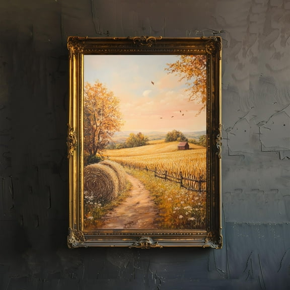 Haystacks Cottagecore Art Print Vintage Countryside Wall Art Rustic Farm Landscape Poster for Living Room Bedroom or Gallery Wall Cozy Décor Poster Unframed