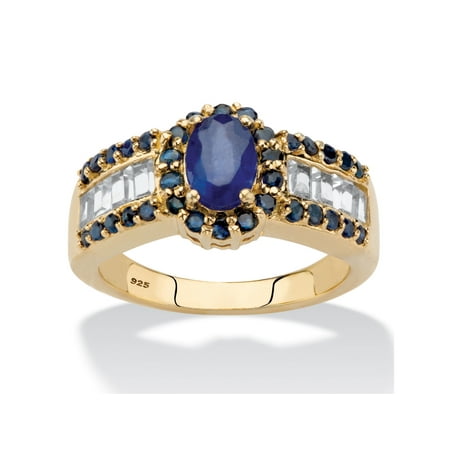 Oval-Cut Genuine Blue Sapphire and White Topaz Accents Halo Ring 15.68 TCW in 14k Gold over Sterling (Best Cut For Blue Sapphire)