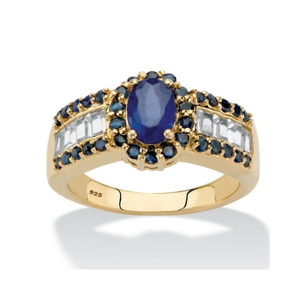 Blue Topaz Estate Ring Oval-Cut Genuine Blue Sapphire and White Topaz Accents Halo Ring 15.68 TCW in 14k Gold over Sterling Silver ()
