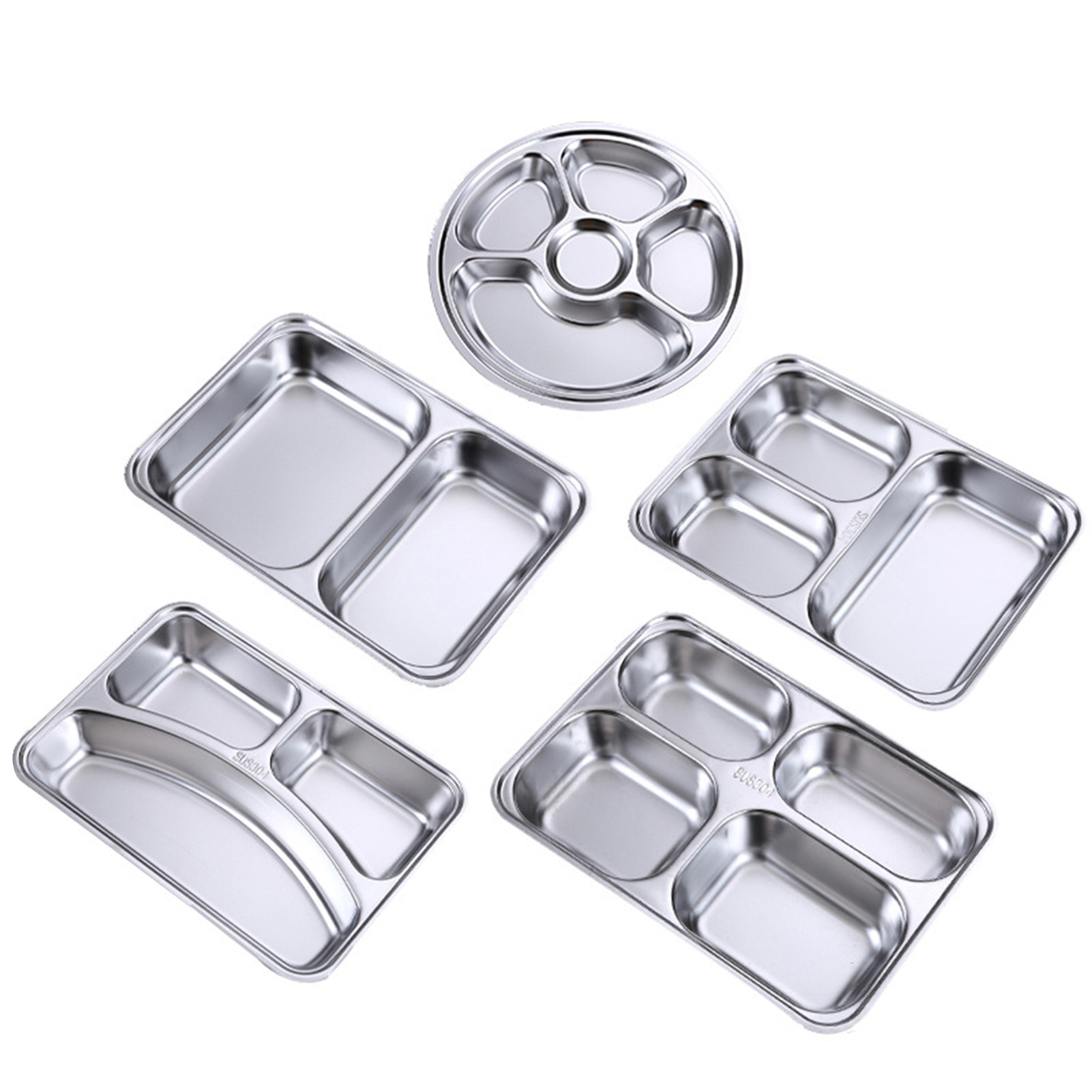 Plateau Repas Inox 5 Compartiments - 2 Plateaux Rectangulaires Avec Couvercle, Idéal Pique-nique, Lunch