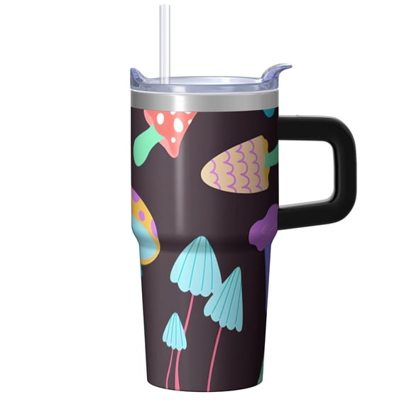 20oz Plant Print Insulated Tumbler with Handle, Stainless Steel Travel Mug with Straw, Leak Resistant Design