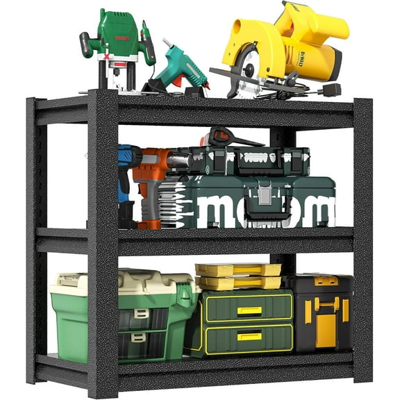 3 Tiers Garage Shelving Heavy Duty, Adjustable Storage Shelves, Metal Garage Shelves, Garage Industrial Shelving Utility Racks for Kitchen, Industrial, Warehouse, Basement, Workshop, Garage, Gym