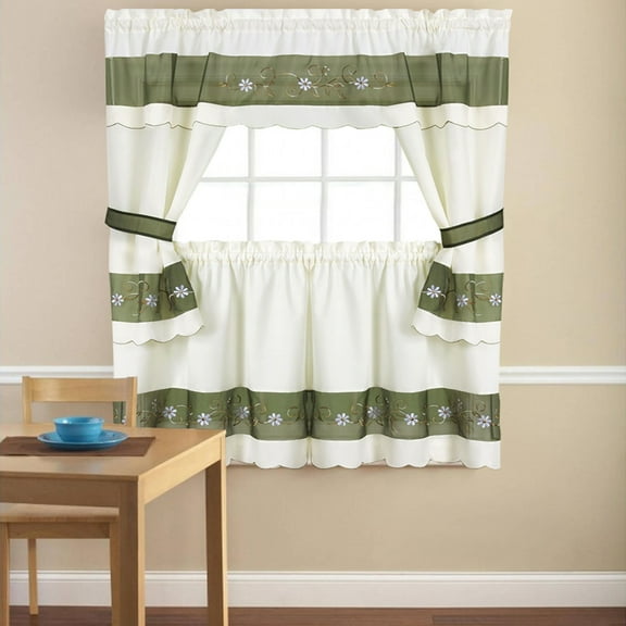 Embroidered Berkshire Floral 24" 5 Piece Kitchen Curtain Cottage Set