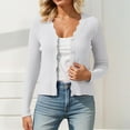 thumbnail image 2 of Fiaer Women Cropped Sweaters Button down V Neck Long Sleeve Solid Slim Fit Fashion Knit Tops White One Size, 2 of 4