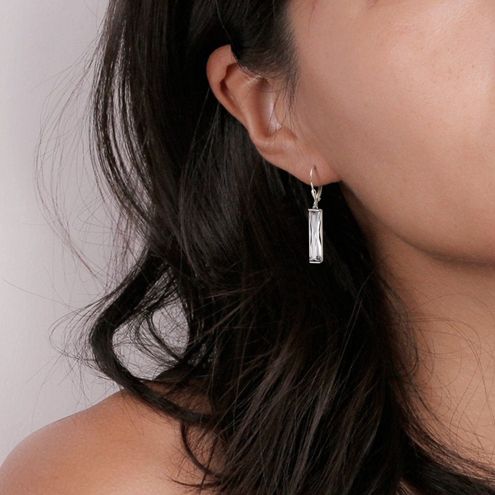 Juwaliy Leverback Long Dangle Earrings Sterling Silver Women April Birthstone Earrings Diamond Crystal Wedding Bridal Jewelry Birthday Gift