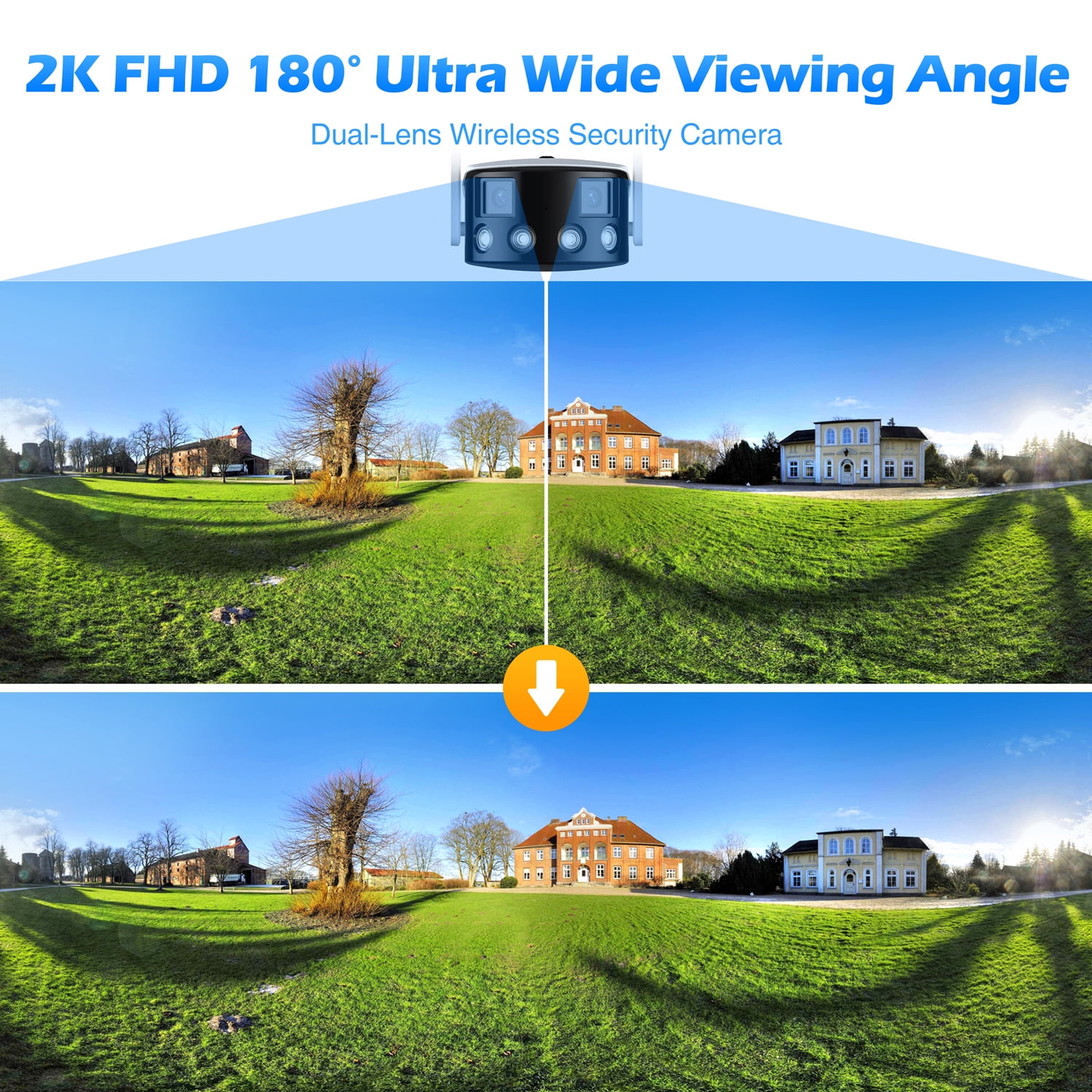 Toguard SC10 2K Wired Security Camera Outdoor, 180° Ultra-Wide View Dual Lens Bullet Surveillance Camera