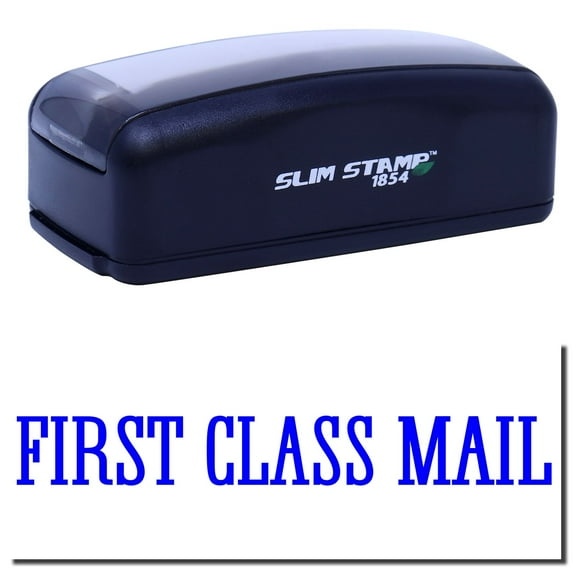 Large Pre-Inked Times First Class Mail Stamp, Slim 1854, Ultra Slim Design, Impression Size 1-13/16" by 2-1/2", Up to 25,000 Impressions - Blue Ink