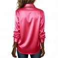 thumbnail image 4 of Satin Blouses for Women Dressy Casual Button Down 3/4 Sleeve Shirts Business Work Tunic Tops Lapel Collared Office Shirt Hot Pink 2XL, 4 of 4