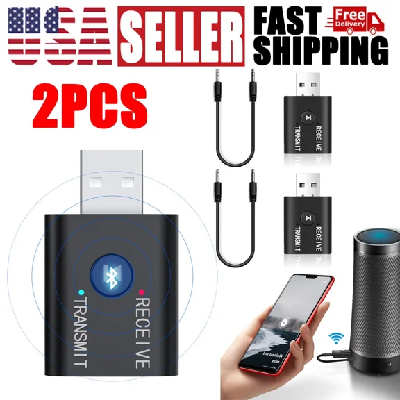 Bluetooth 5.0 Transmitter Receiver Car Wireless 2In1 Audio Adapter For Car Tv Pc