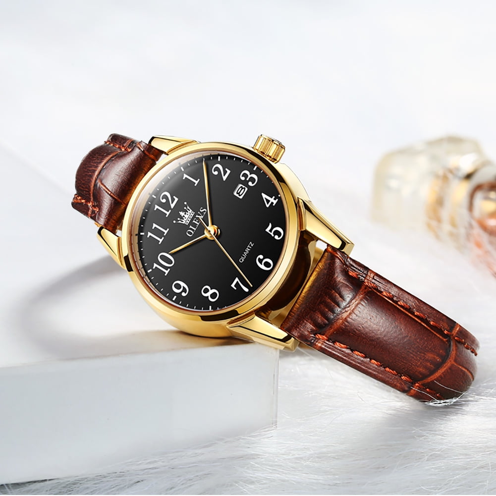 OLEVS Classic Leather Watches for Women, Business Dress Roman Arabic Numerals Ladies Watches, Waterproof Analog Quartz Womens Wrist Watches Brown Leather Strap Relojes para Mujer