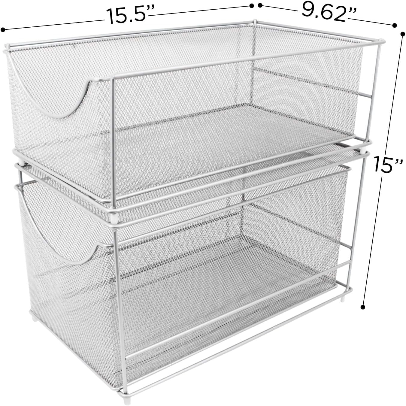 Sorbus 2-Tier Mesh Drawer Organizer with Pull Out Drawers, Silver