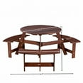 thumbnail image 7 of 6 Person Round Outdoor Picnic Table with 3 Built-in Benches, Umbrella Hole, Outside Wood Table and Bench Set for Patio, Backyard, Porch, Garden, 500lb Capacity - Walnut Brown, 7 of 7