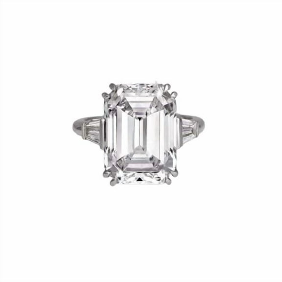 HeartsAndYou 2.5ct Emerald Baguette Cut Moissanite Solitaire Engagement Ring for Women 18k White Gold over Silver