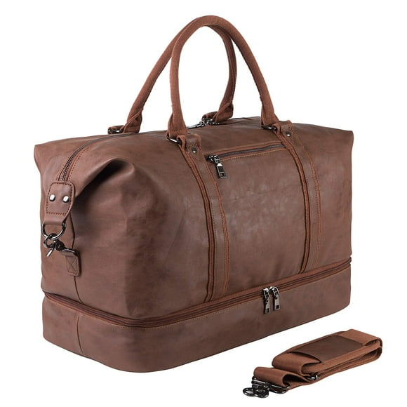 Bolsa de viaje de piel Seyfocnia impermeable con funda para zapatos, color marrón