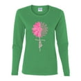 thumbnail image 2 of Wild Bobby, Faith Pink Ribbon Sunflower, Breast Cancer Awareness, Women Graphic Long Sleeve Tee, Kelly, Large, 2 of 5