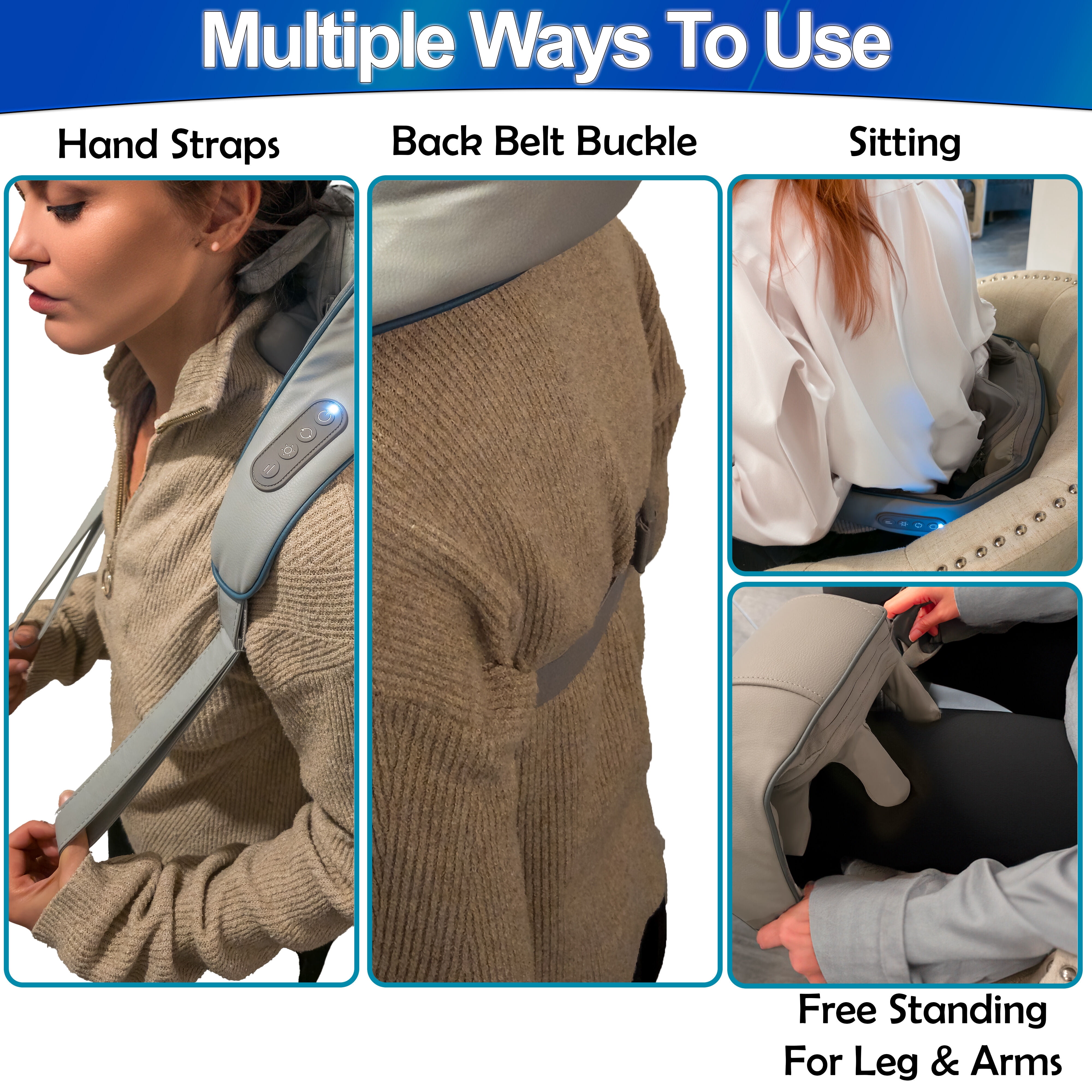 Shiatsu Neck & Shoulder Massager - Ergonomic Deep Tissue w/ Heat, Portable Cordless