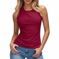 thumbnail image 3 of Ribbed Tank Tops for Women Built in Bra High Neck Racerback Shelf Bra Summer Casual Comfortable Yoga Shirts Sleeveless Undershirt , Size M, 3 of 8