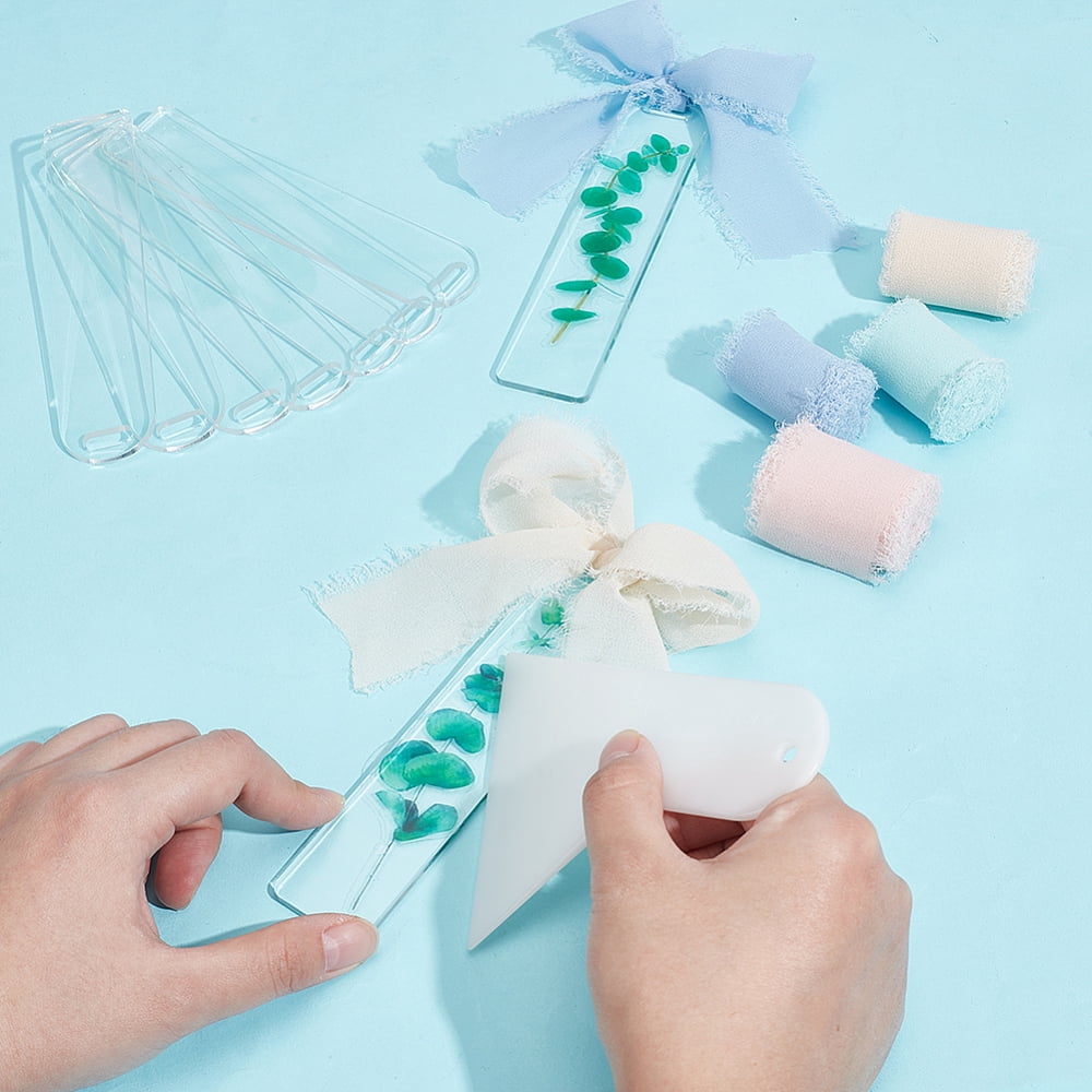 1 Set 8M 4 Colors Polyester Ribbon Lace Edge Trim Ribbon Gift Wrapping with 30Pcs Acrylic Blank Bookmark Mixed Color 1-5/8 inch(40mm)