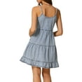 thumbnail image 3 of INSPIRE CHIC Denim Spaghetti Strap Dress for Women's Summer Tiered A-Line Sleeveless Jean Dresses XS Grey Blue, 3 of 5