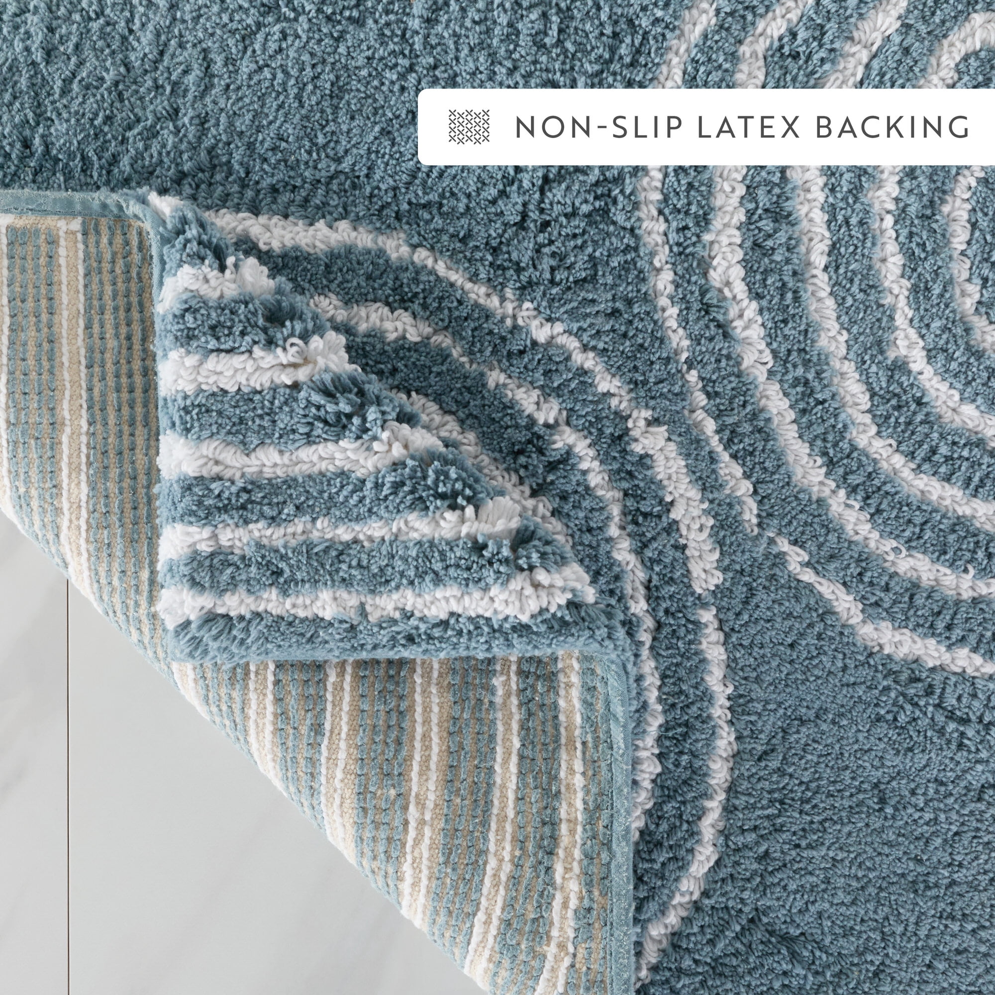 100% Cotton Modern Patterned Bath Mat by Comfort Canopy, Light Blue Geometric, 24" x 17"