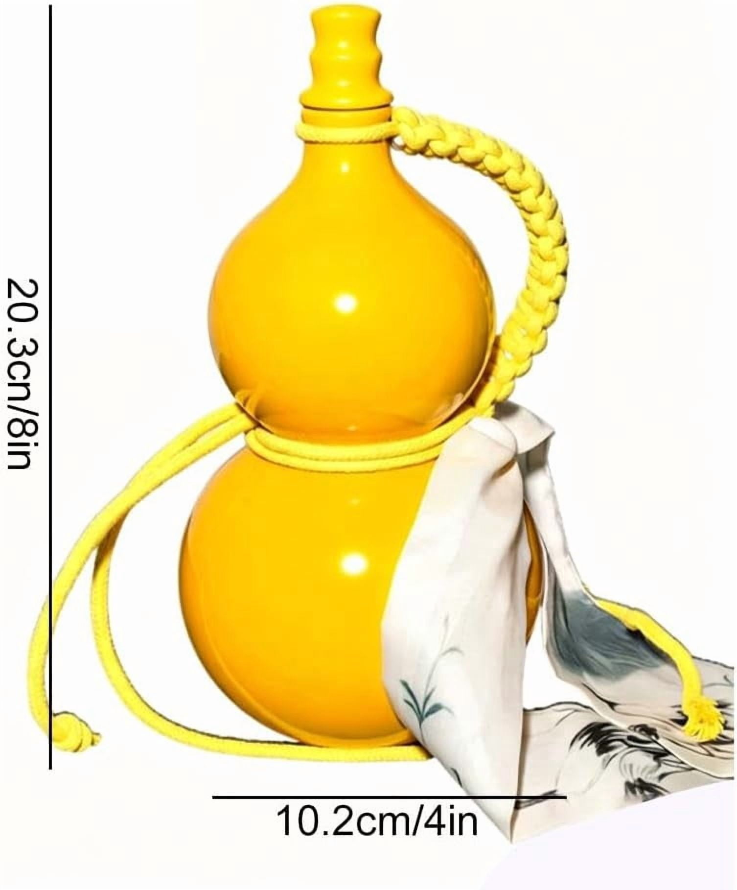 Glass Gourd Water Bottle, Chinese Drinking Gourd Bottle, Leak Proof Beverage Bottle with Tassel, Portable Sports Water Bottle for Outdoor Home Decor (Brown)
