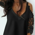thumbnail image 2 of Wenyuyu Womens Cold Shoulder Tops Summer Sexy Lace Hollow Out 3/4 Sleeve T Shirts Trendy Casual Solid Deep V Neck Blouses, 2 of 5