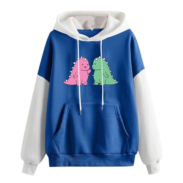 Sudadera de moda Gibobby con estampado de dinosaurio para mujer azul L
