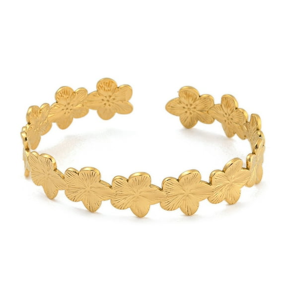3 pc Real 18K golden Plated 304 Stainless Steel Cuff Bangles Flower Inner Diameter: 2-5/8x2-1/4 inch(6.6x5.65cm) Wide: 13mm