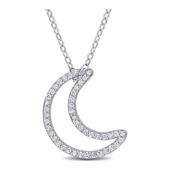 1/5 Carat (Ctw) Diamond Moon Charm Pendant Necklace in Sterling Silver with Chain for Women