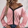 thumbnail image 2 of Cárdigan para Mujer Top con Cuello en V Diseño de Empalme a Cuadros Walf Manga con Hombros caídos Top de Mujer con un Solo Pecho para el hogar al Aire Libre Rosa Desnudo 3XL, 2 of 6